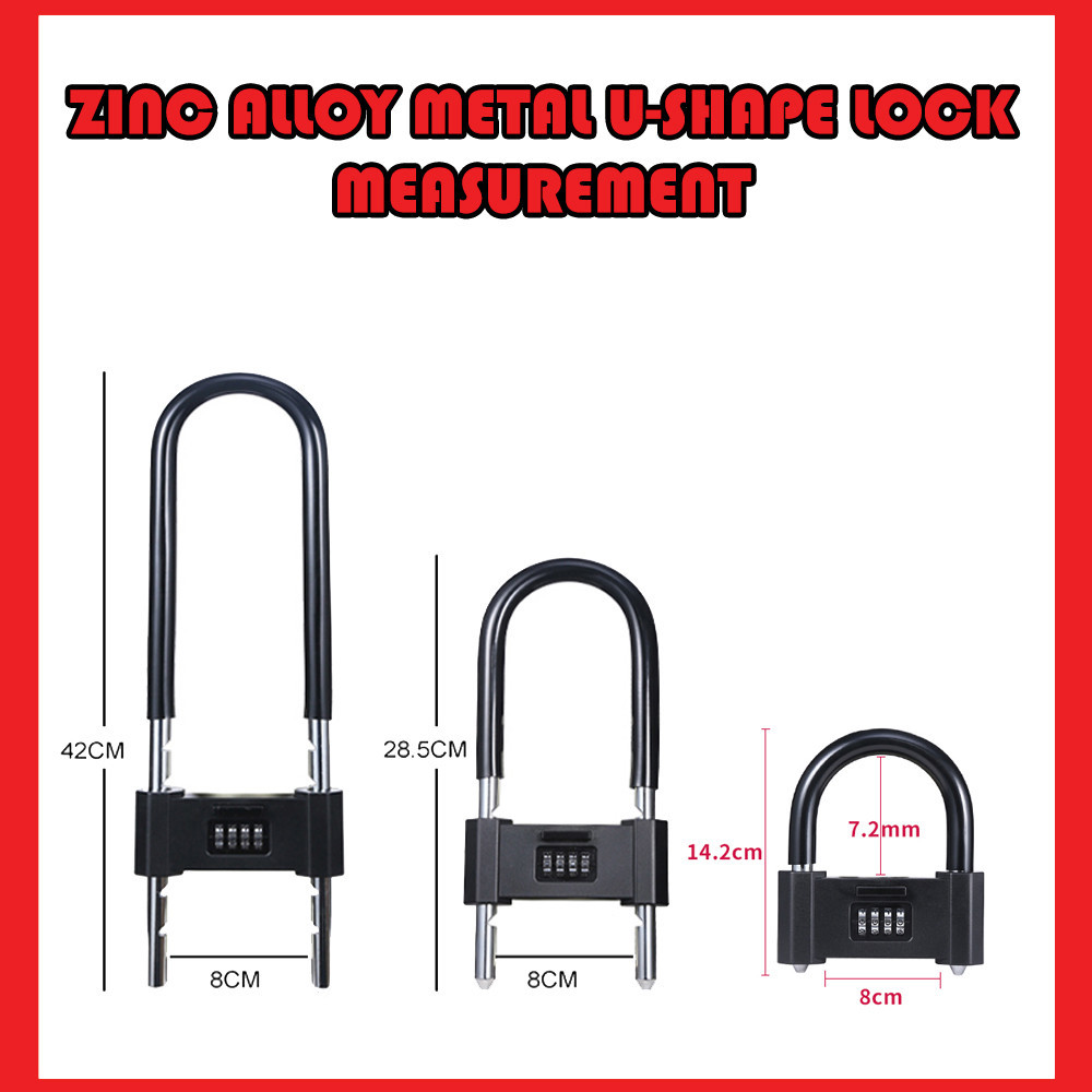 SIMPLYBEST Numbering Fork Lock U-Shape Padlocks Passcode Motorbike ...