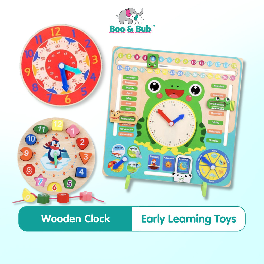 Boo&Bub Wooden Calendar Clock Set | Children Time Cognitive Toys Kids ...