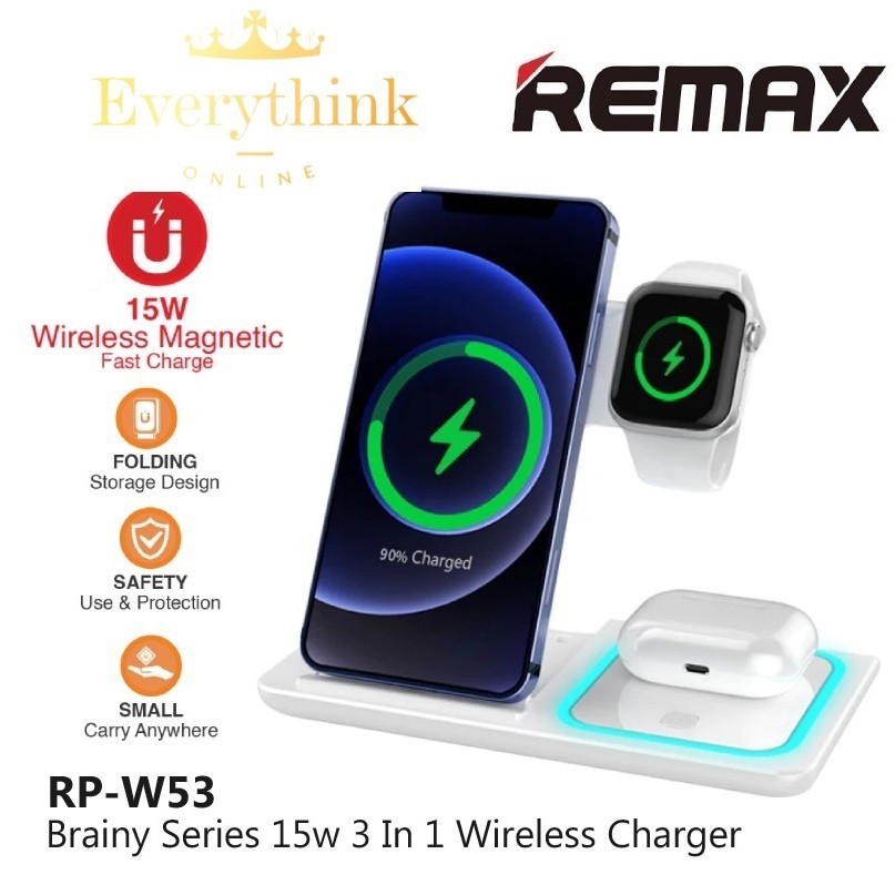 REMAX RP-W53 15W 3 IN 1 FOLDABLE WIRELESS CHARGER SMART WATCH CHARGER ...