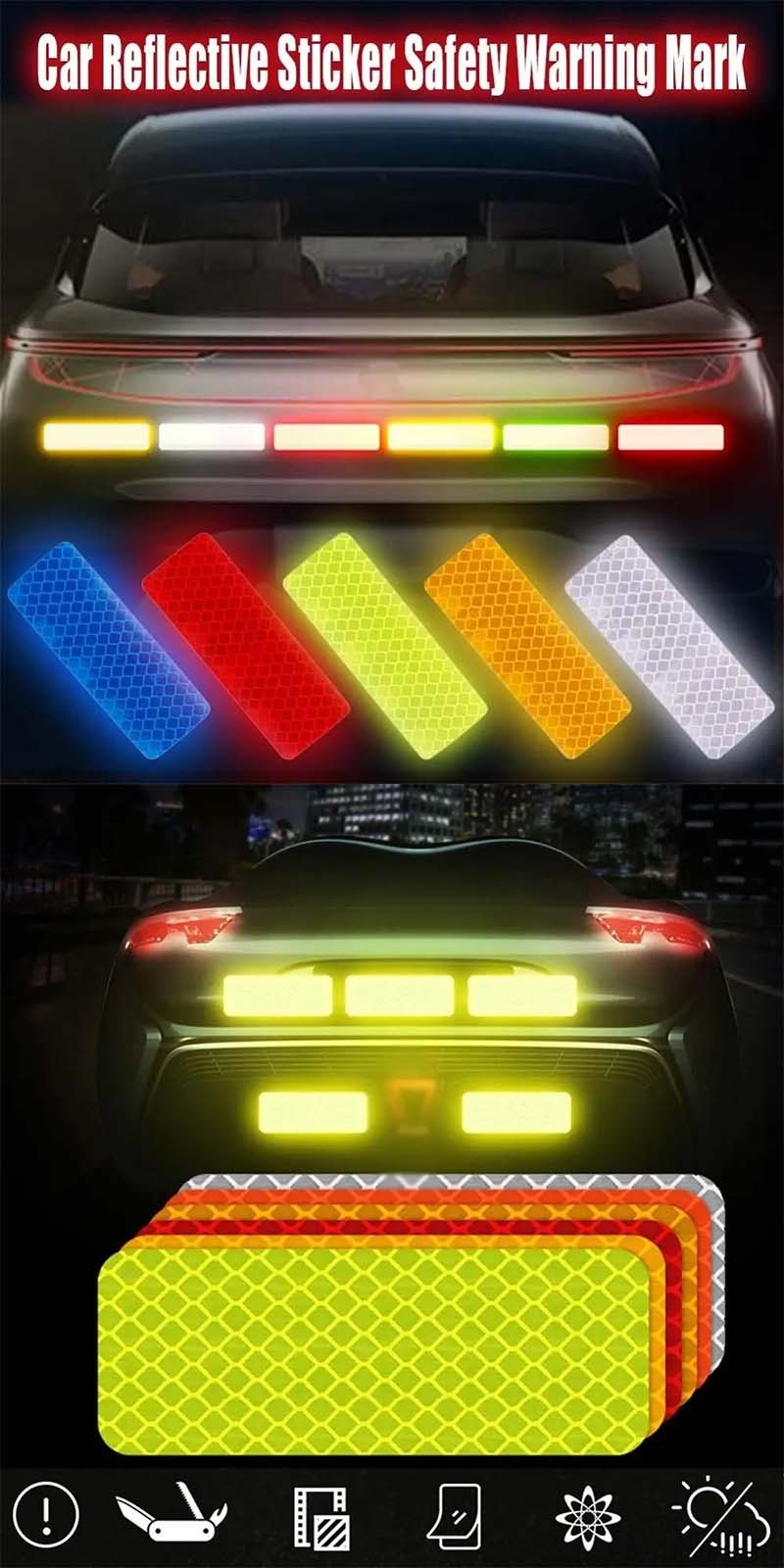 2Pcs/set Super Bright Car Bumper Reflective Strip - Colorful Auto Body ...