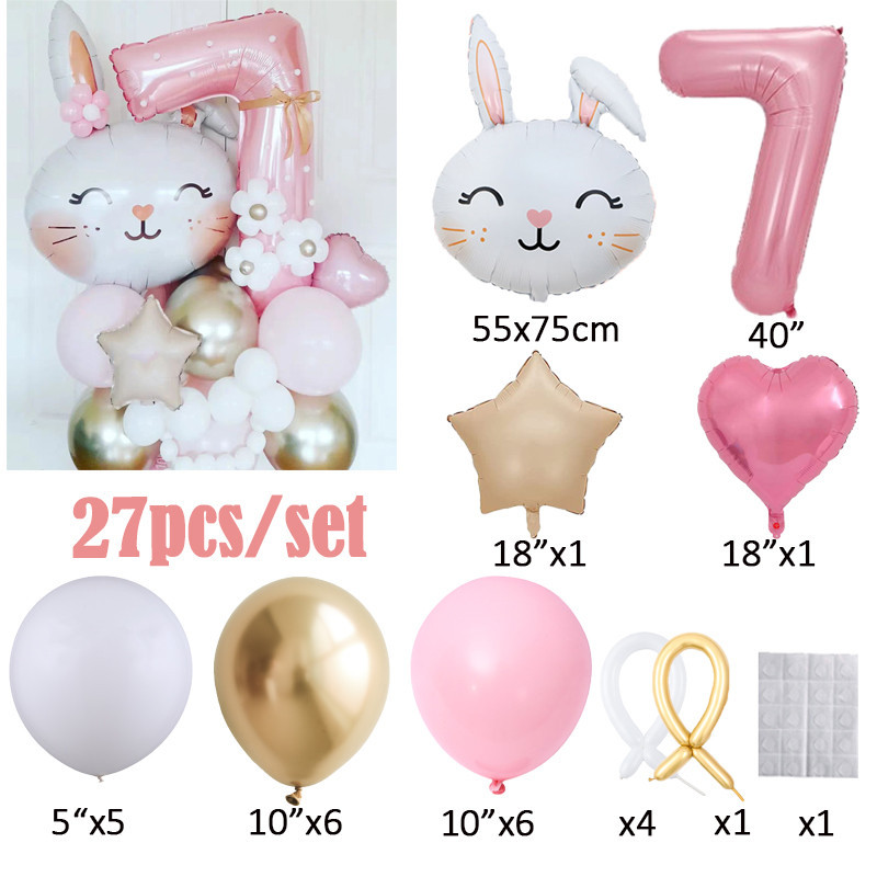 27Pcs Easter Cartoon Rabbit Balloon 40inch Pink 0-9 Number Foil ...