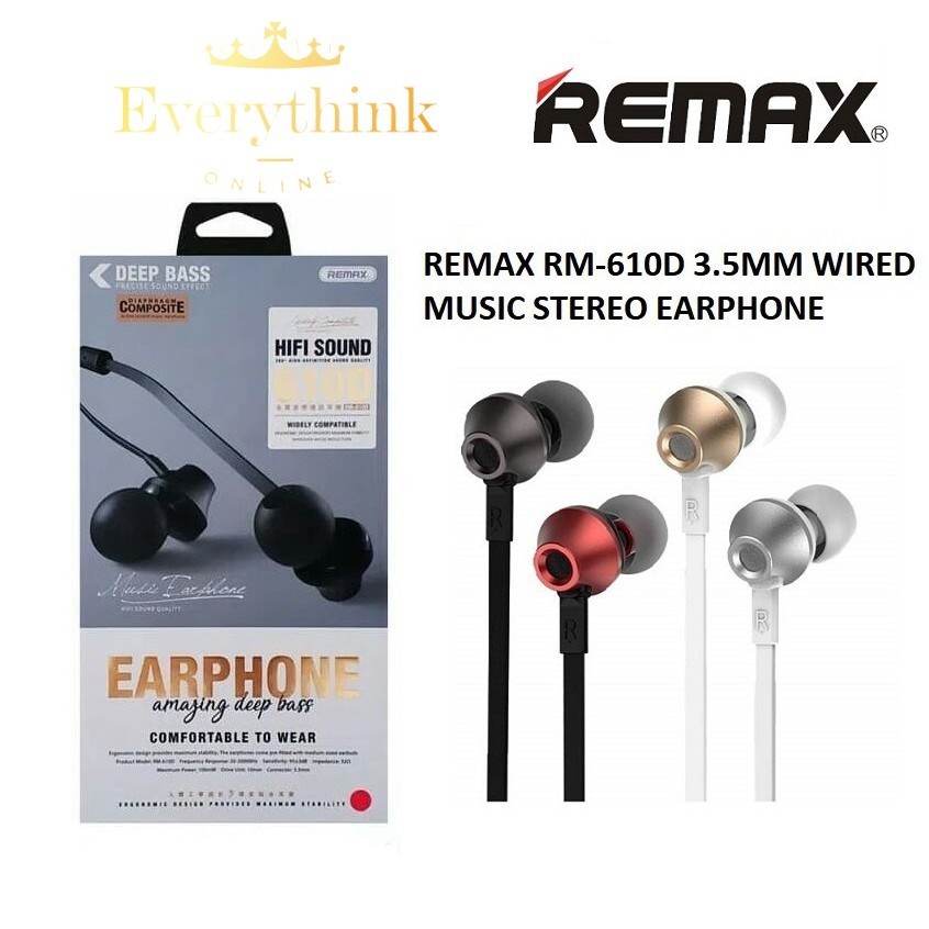 REMAX RM610D 3.5MM WIRED MUSIC STEREO EARPHONE EARSET HEAVY BASS IN
