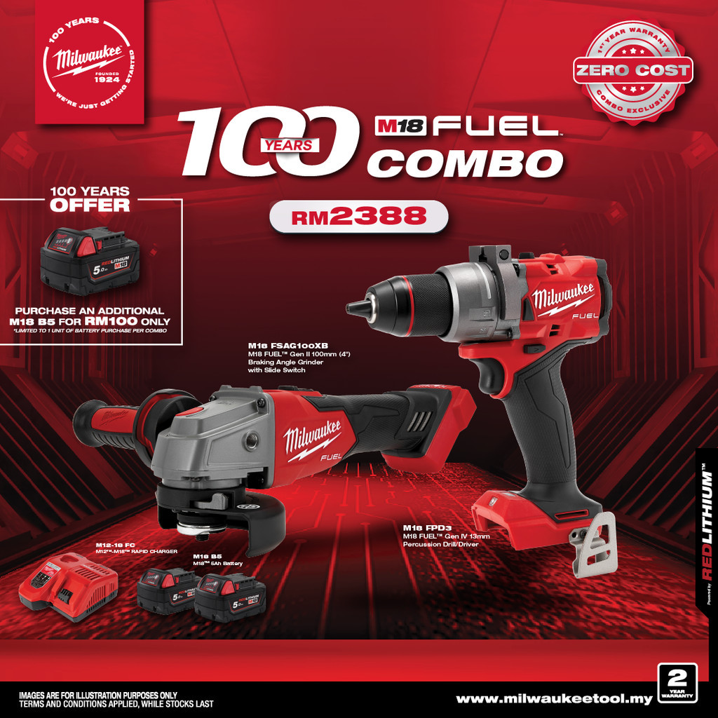 MILWAUKEE M18 100 YEARS COMBO PERCUSSION DRILL/DRIVER & BRAKING ANGLE ...