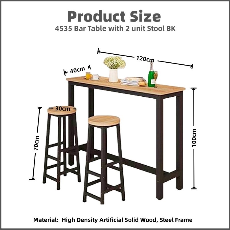 Johor Seller |120x40x100cm] Simple Wooden Bar Table with Steel Frame ...