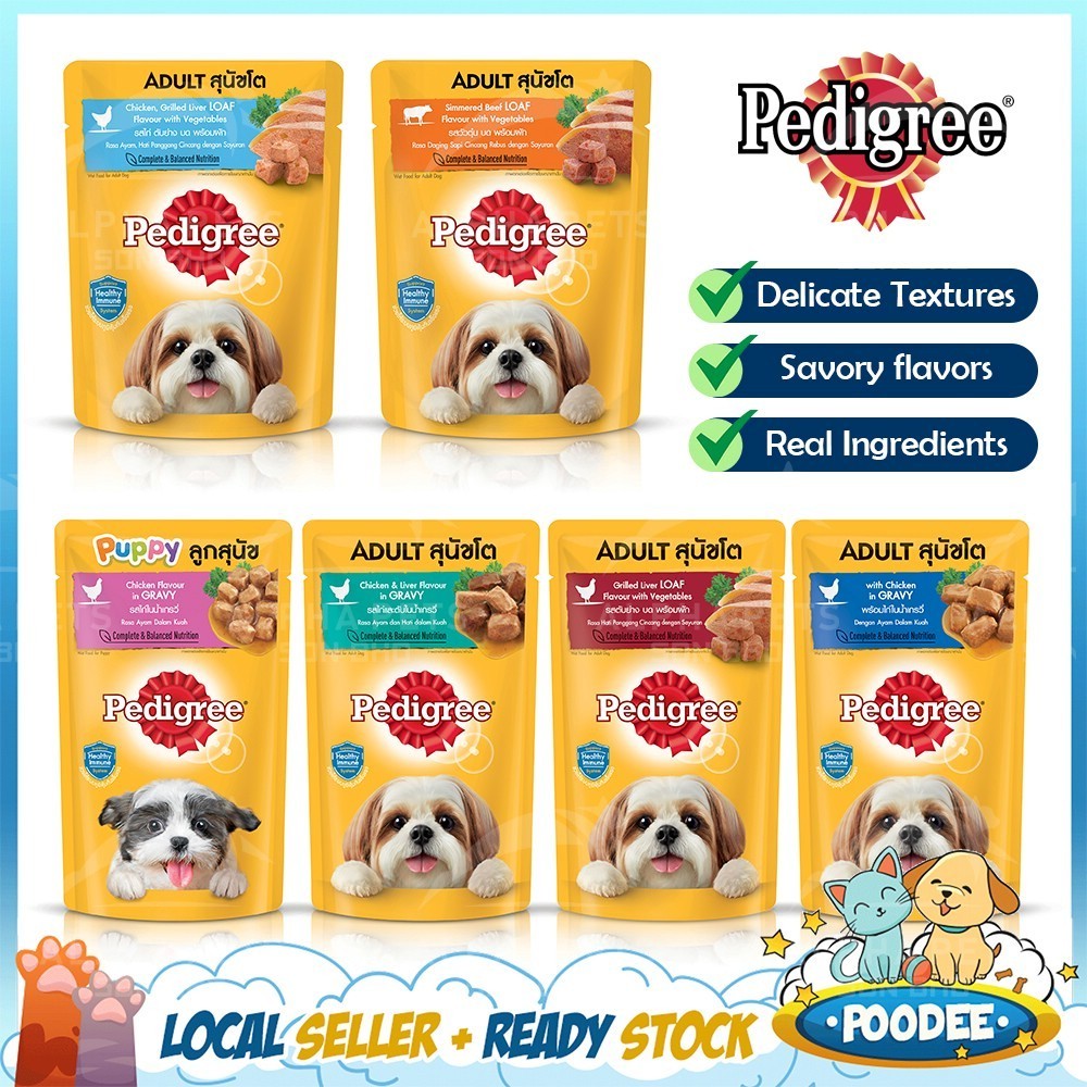 Curated visual reference: Picture Idea: Poodee 130G Pedigree Dog Wet Food Pouch Snack Puppy Adult