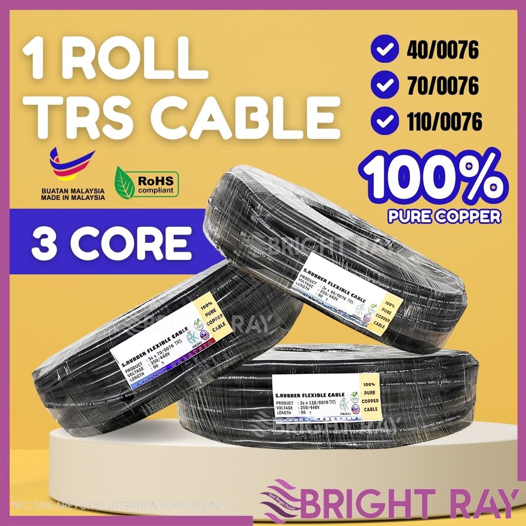 1 ROLL TRS Wire 3 Core Wire 2.5mm Heavy Duty Cable Electric Wayar 2.5mm ...