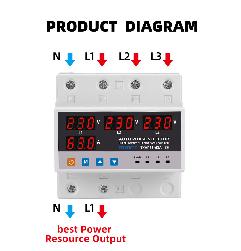 63A ATS Automatic Transfer Switch Over Under Voltage Protector Phase ...