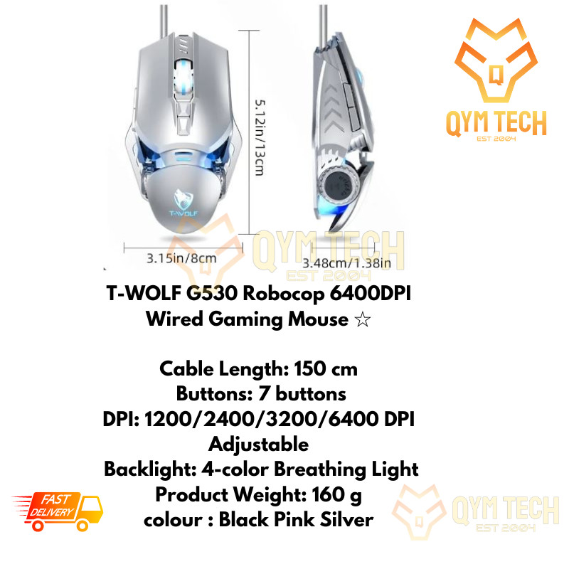 T-Wolf G530 Robocop 6400DPI Wired Gaming Mouse | Shopee Malaysia