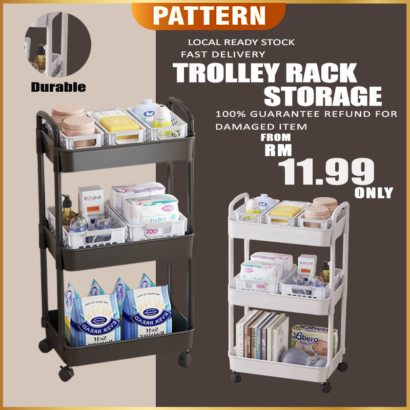 PATTERN Trolley Rack Storage 3 Tier Trolley Kitchen Rack With Wheel ...