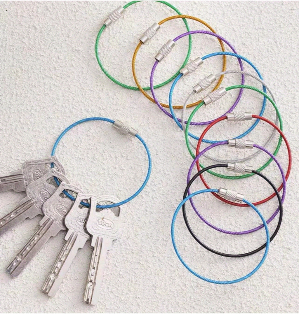 10pcs Mix Color Stainless Steel Wire Rope Screw Lock Ring, Key Ring ...