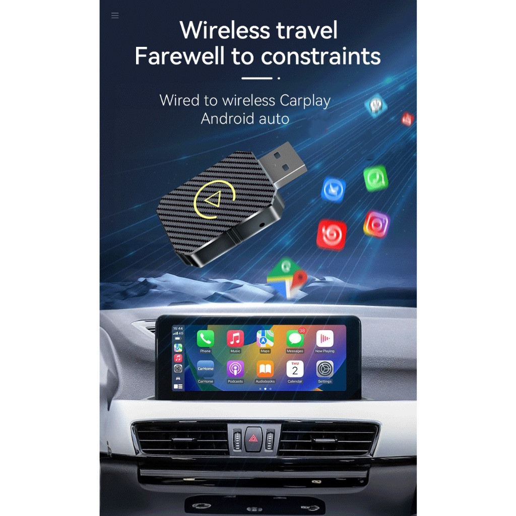 Carplay Adapter 2-in-1 Android Apple Car Wired to wireless car adapter ...
