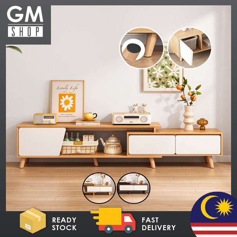 GMshop Living Room TV Cabinet Storage Retractable Floor Drawer Wood ...