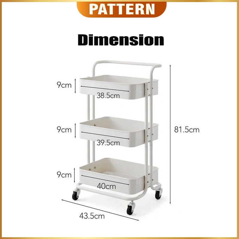 PATTERN 3 Tier Trolley Multifunction Storage Rack with Handle | 100% ...