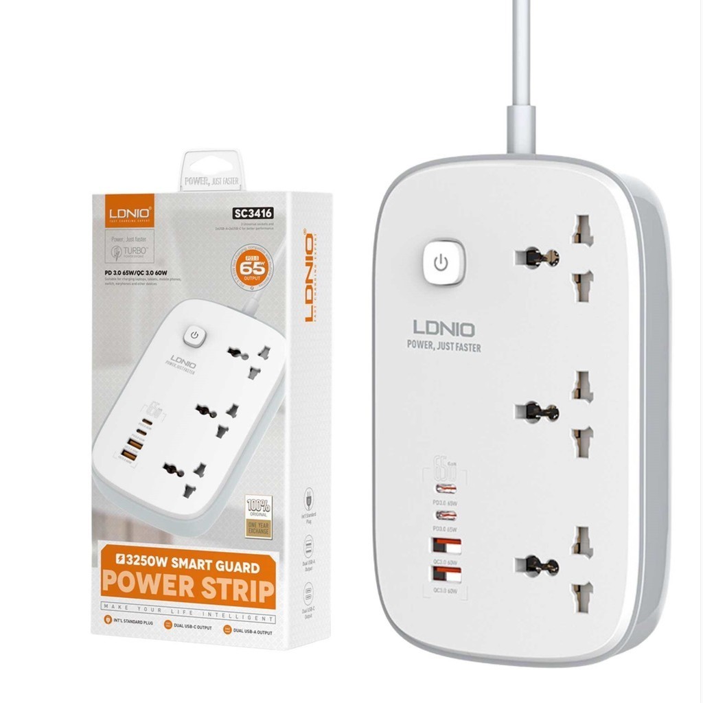 Ldnio Power Strip 3 Universal Socket SC3416 3250W GaN Charger 2 PD 65W ...