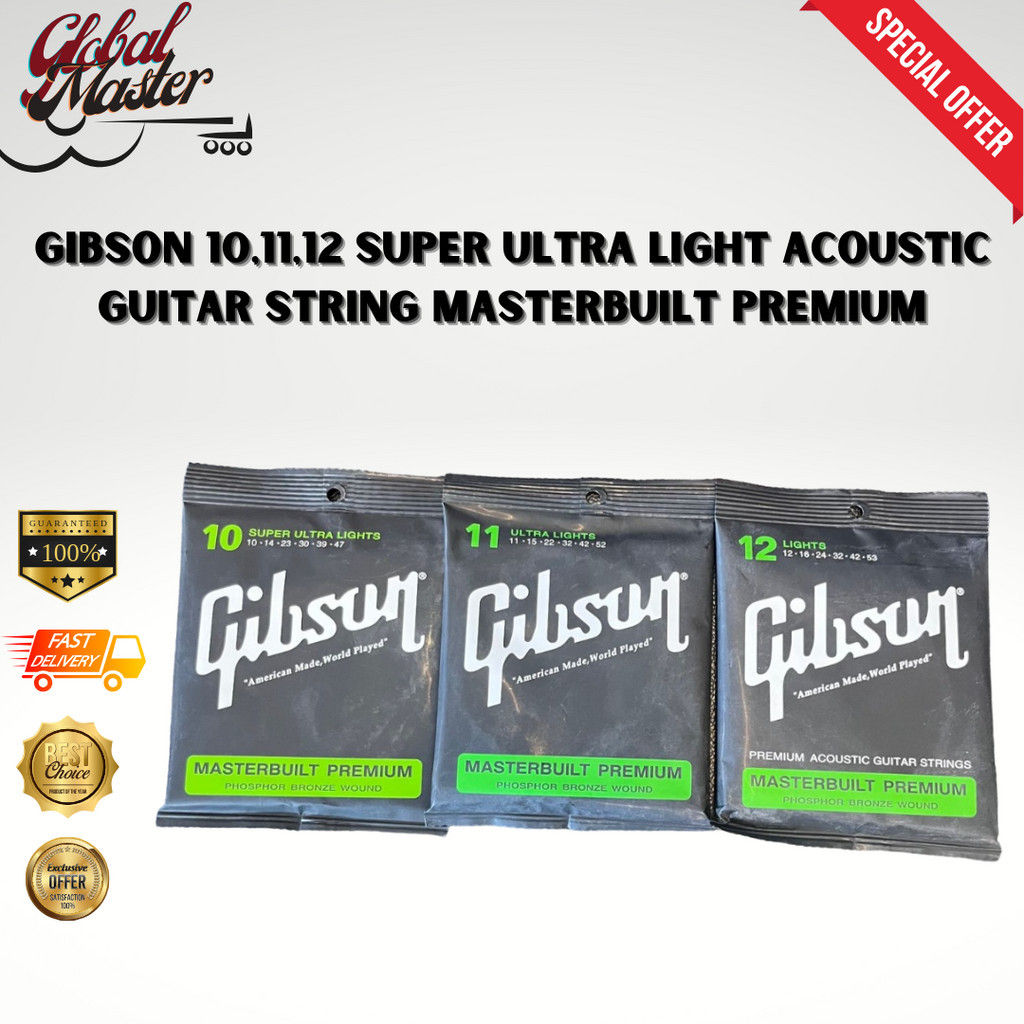 GIBSON 10,11,12 SUPER ULTRA LIGHT ACOUSTIC GUITAR STRING MASTERBUILT