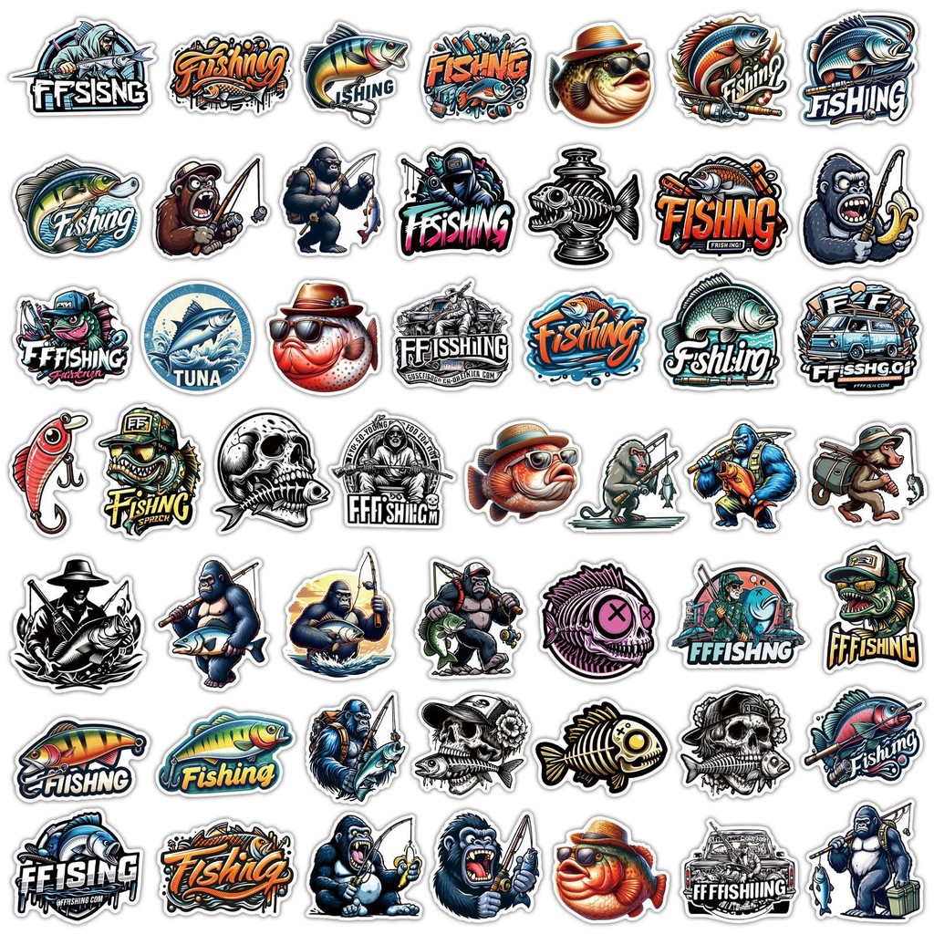 50pcs Sea Fishing Lure Logo Stickers Funny Fisherman Style Outdoor Trip ...