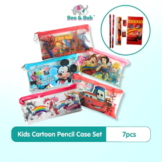 7PCS Kids Cartoon Pencil Case | Gift Set in tote Goodies Bag | Birthday Christmas Gift 学生文具套礼物 Alat Tulisan