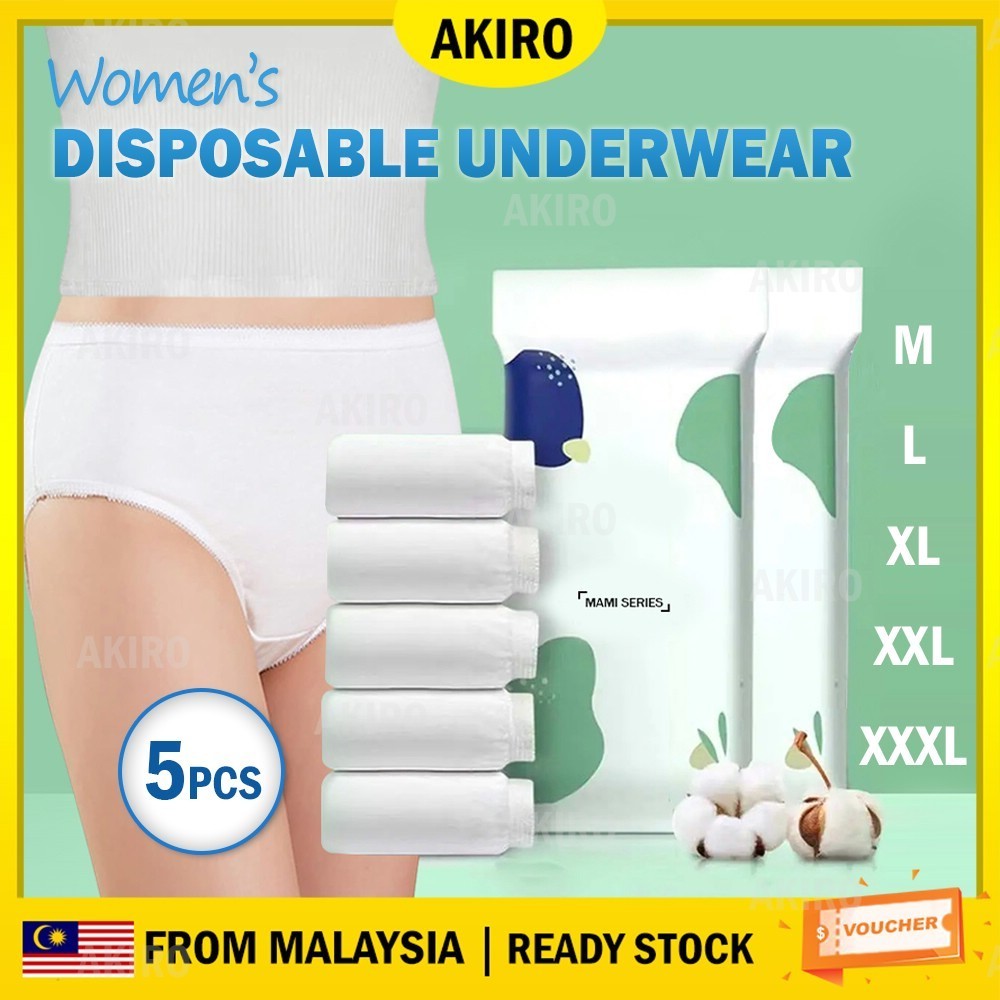 AKIRO 5PCS Women Disposable Panties Cotton One Time Use Underwear Postpartum Panties Maternity Seluar Wanita