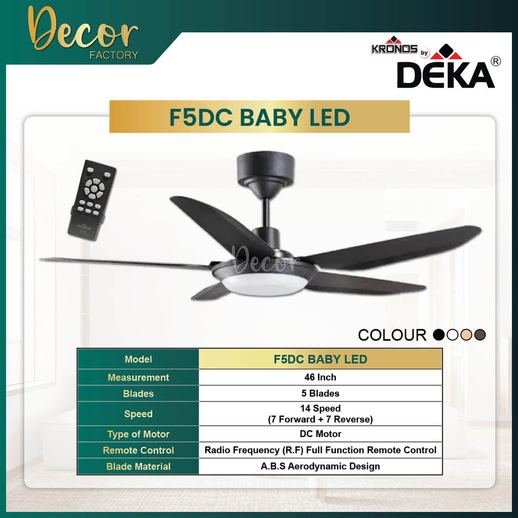 DEKA KRONOS F5DC BABY LED 46" 5 Blades 7 Speed Control DC Motor Remote