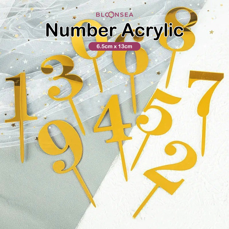 Number Acrylic Cake Topper 0-9 Age Year Happy Birthday Gold Mirror ...