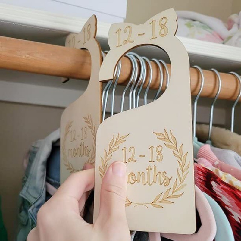 7pcs/set of Wooden Clothes with Hanging Tags Wooden Baby Closet ...
