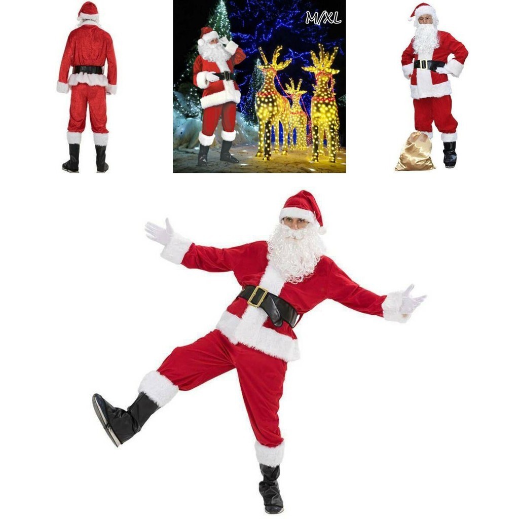 Santa Claus Christmas Cos Costume Father Flannel Suit Adult Outfit ...