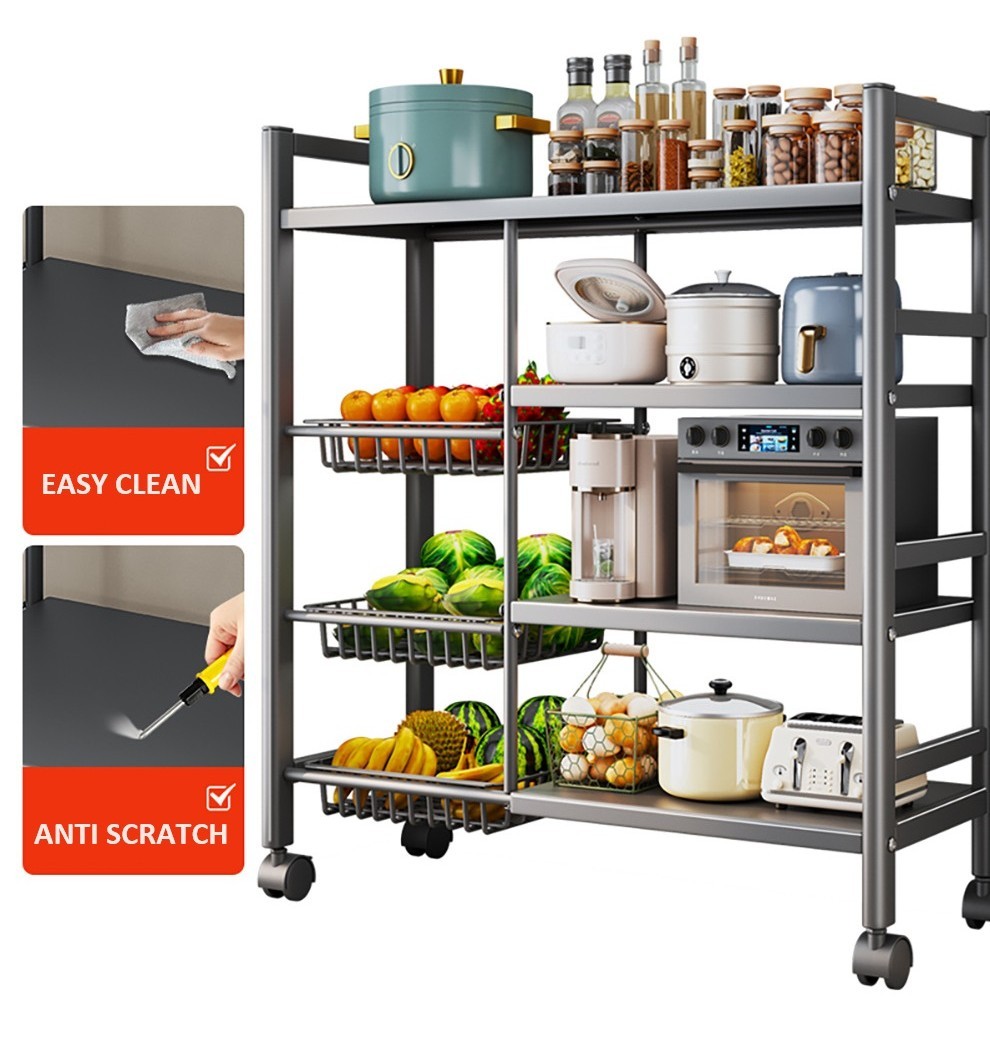 iDECO™ Kitchen Cabinet Rack Storage Shelves Kitchen Cart with Storage ...