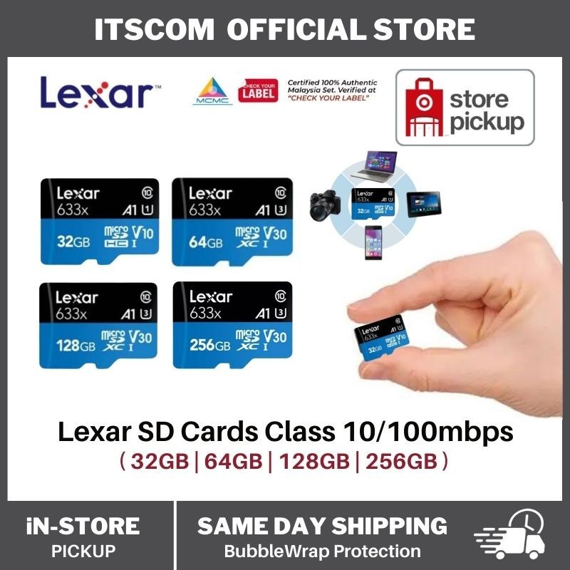 Lexar Micro SD Card U1 Class 10 32GB / 64GB / 128GB / 256GB Shopee