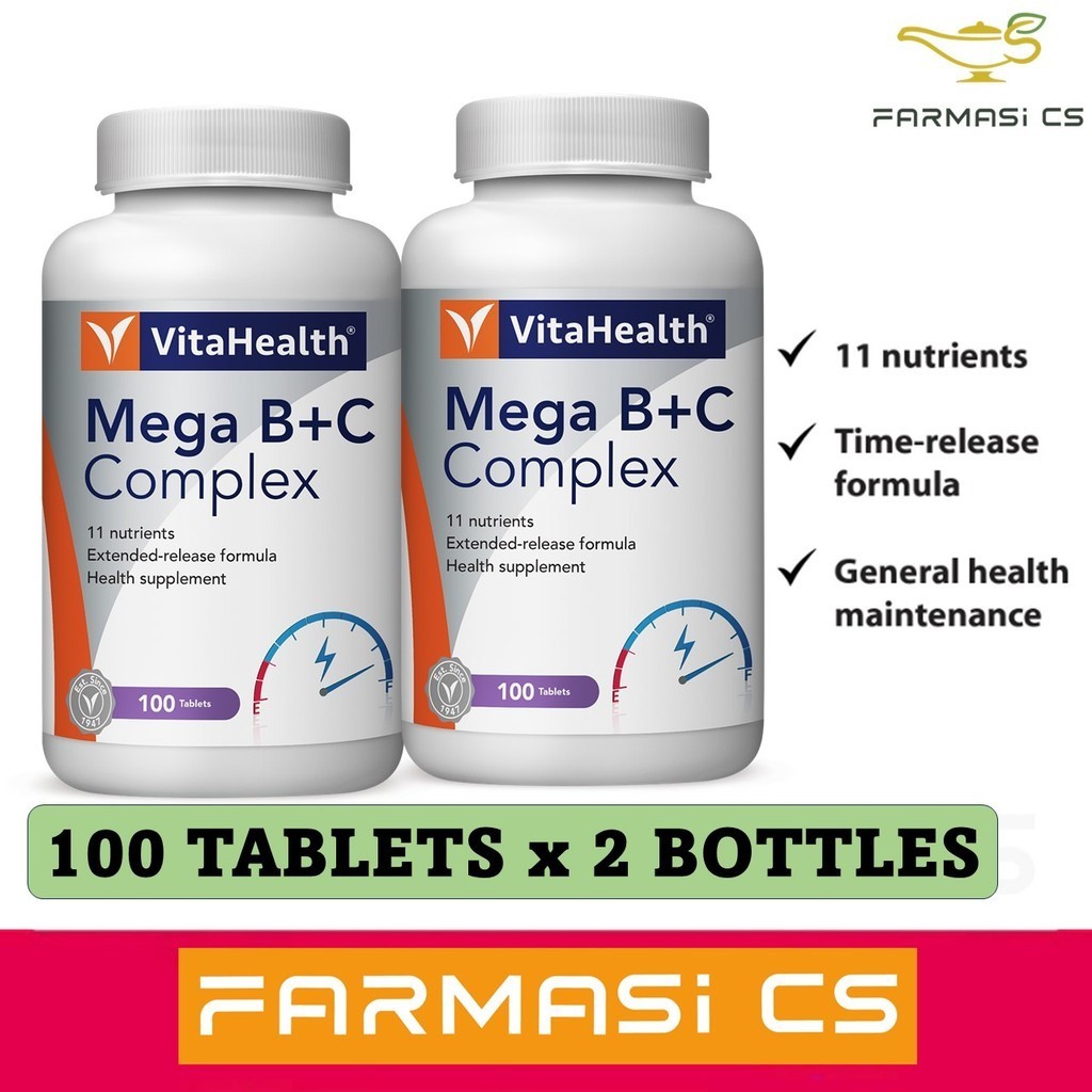 VitaHealth Mega B+C Complex 100 Tablets X 2 Bottles (TWIN) EXP:11/2025 ...