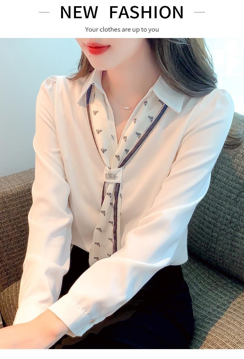 White Chiffon Shirt Women S Business Temperament Long Sleeved Shirt