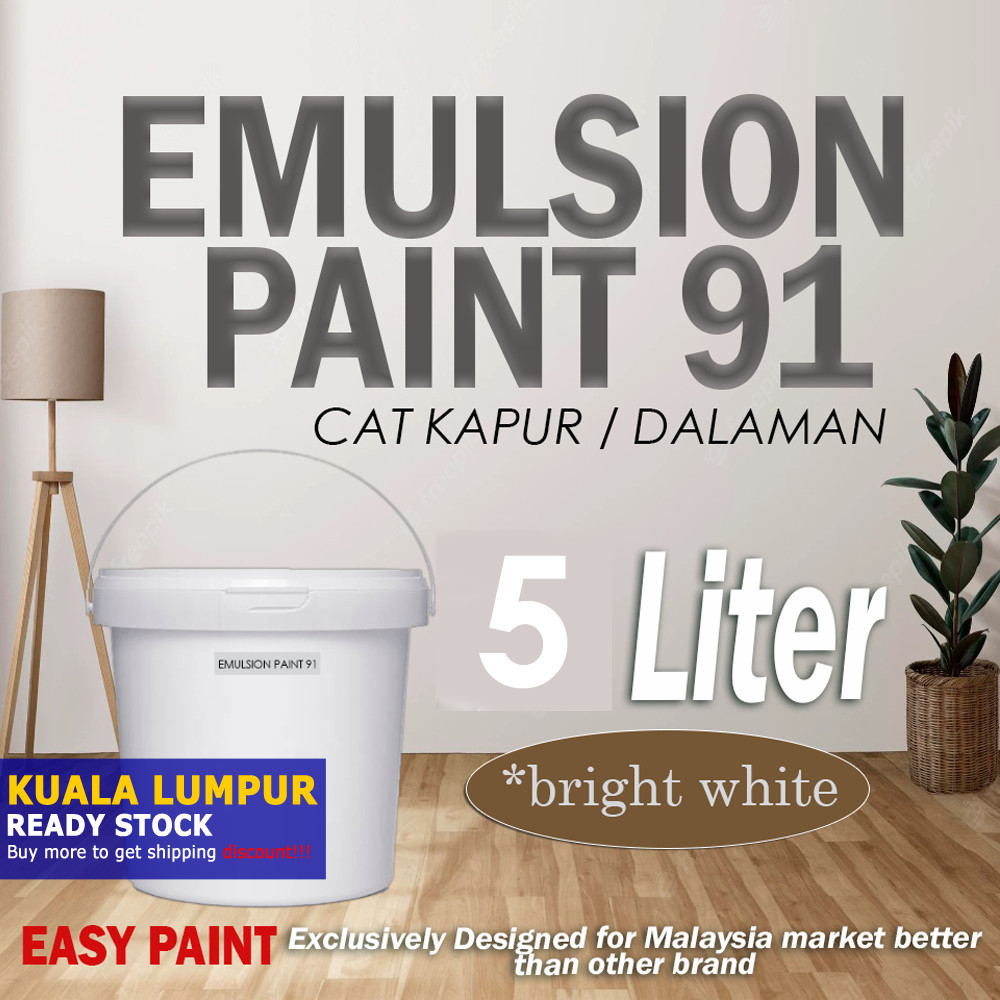 5 Liter Easy Paint Color Bright White (Cat Kapur/Emulsion 91