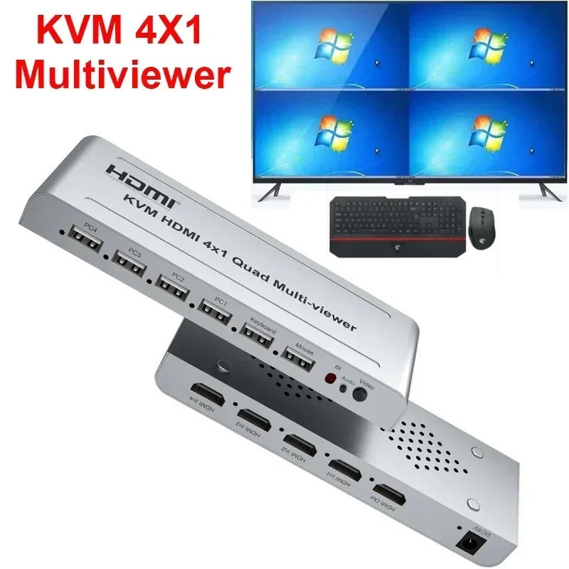 KVM HDMI 4X1 Quad Multi Viewer 4 in 1 Out Vedio Processor Screen ...