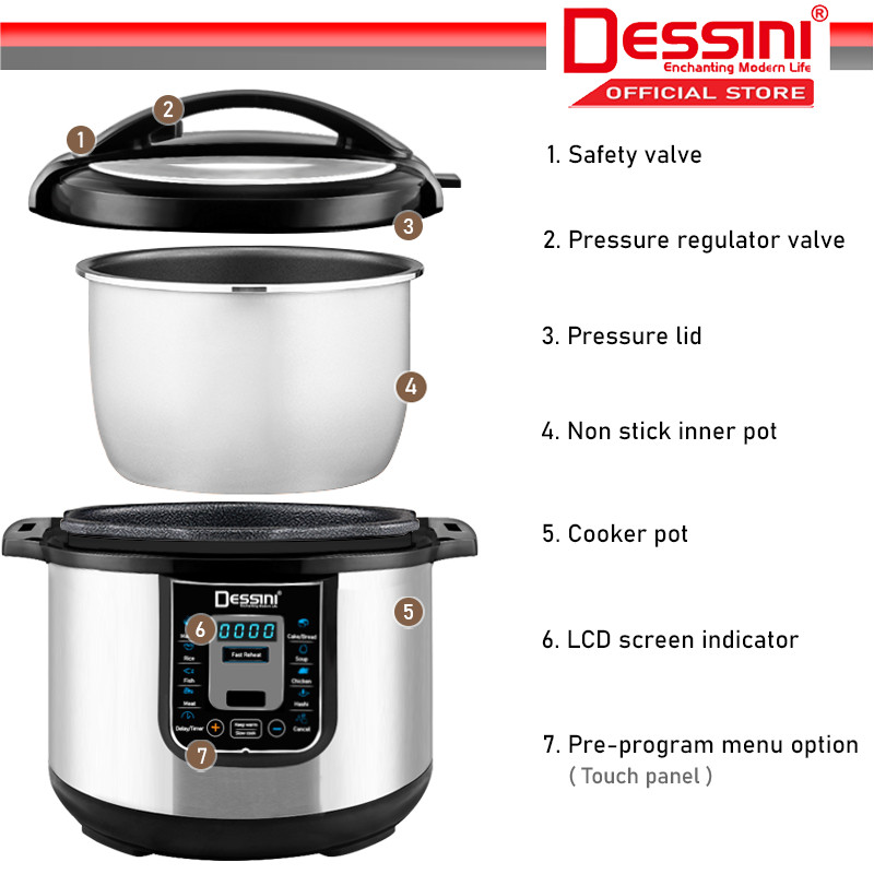 DESSINI ITALY 8 IN 1 Electric Digital Pressure Cooker Non-stick ...