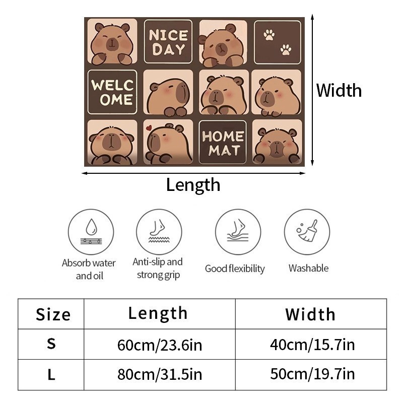 Cute Capybara Floor Mat Living Room Carpet Bathroom Entrance Anti-slip ...