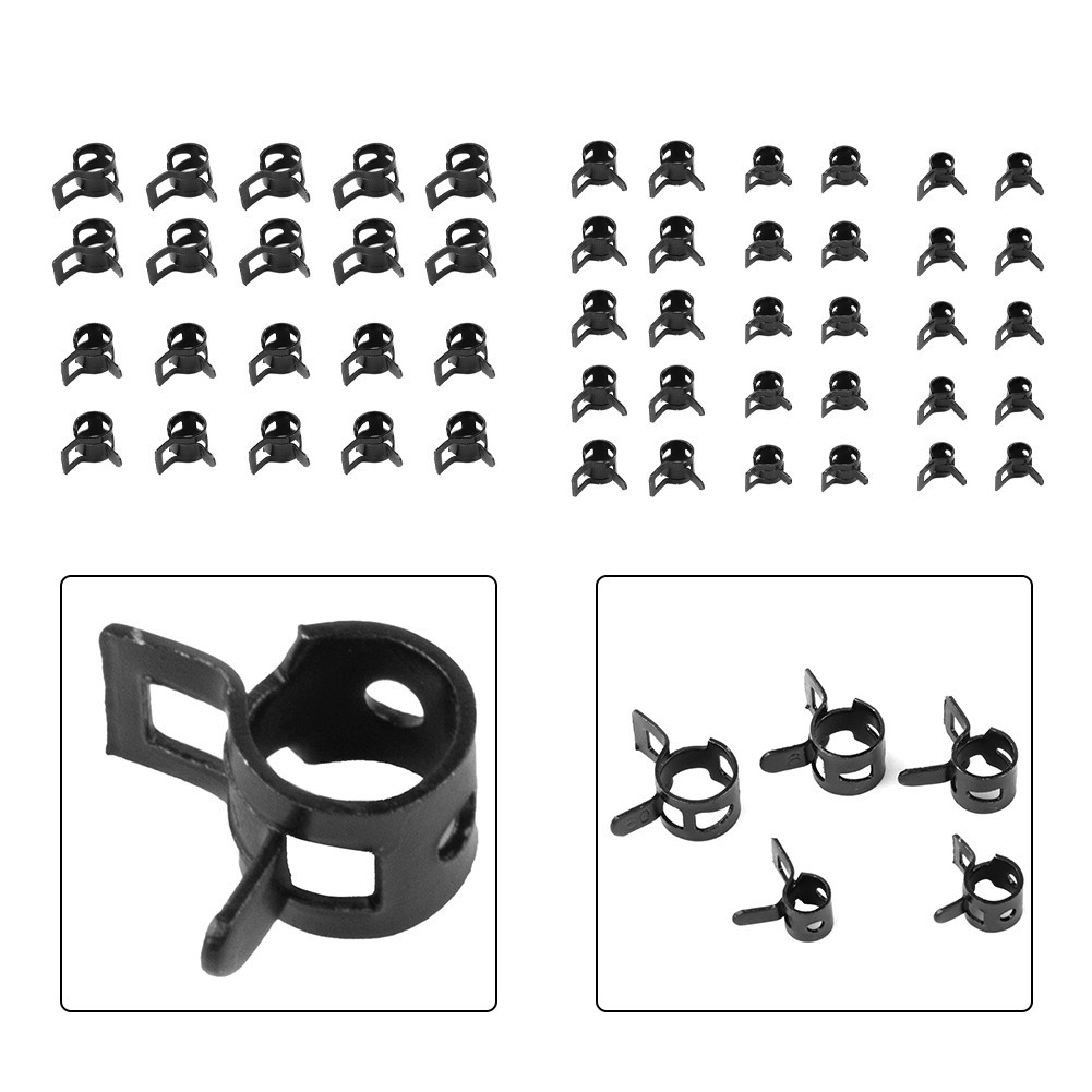 50 Pcs Spring Band Clamps 6mm (1/4 Inch) - Black Manganese Steel Hose Clips For Fuel & Silicone Lines
