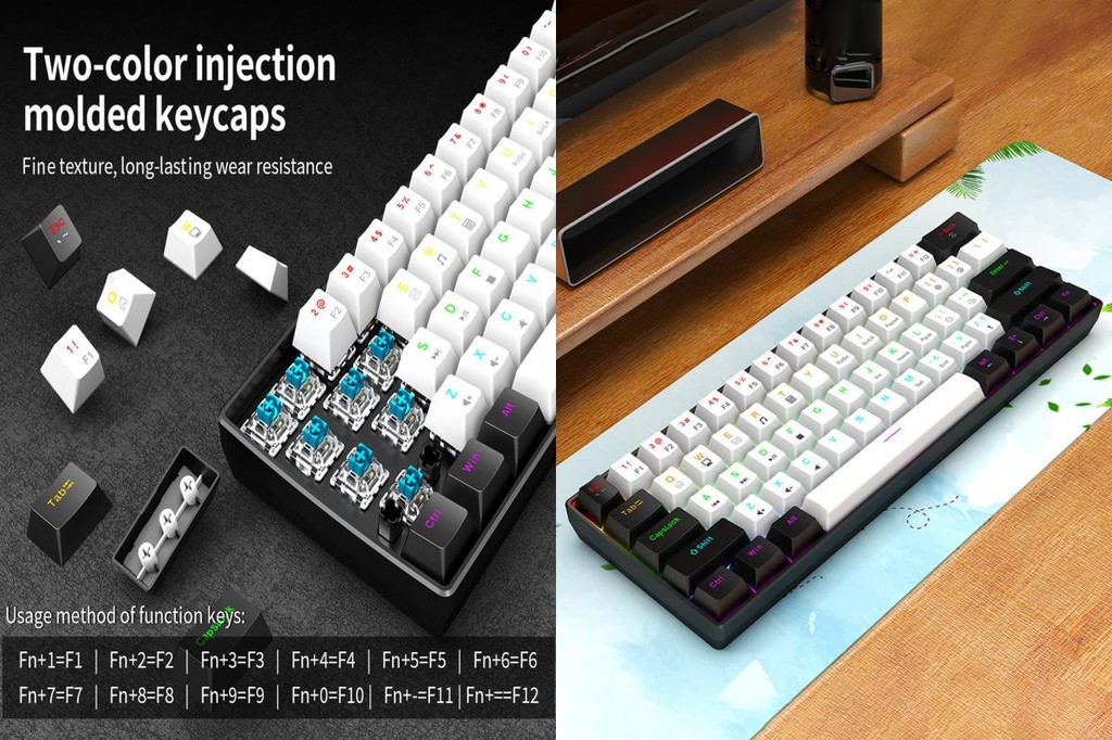 Camphor Backlit Gaming Keyboard Compact 61 Keys Rgb Mechanical Gaming ...