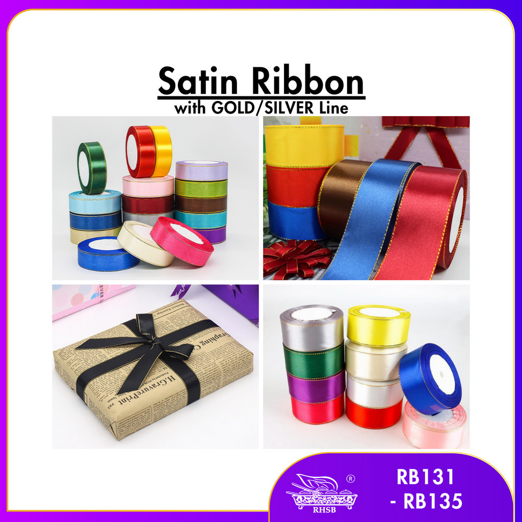 SATIN RIBBON WITH GOLD SILVER LINE/ GOLD/SILVER LINING GIFT FLOWER ...