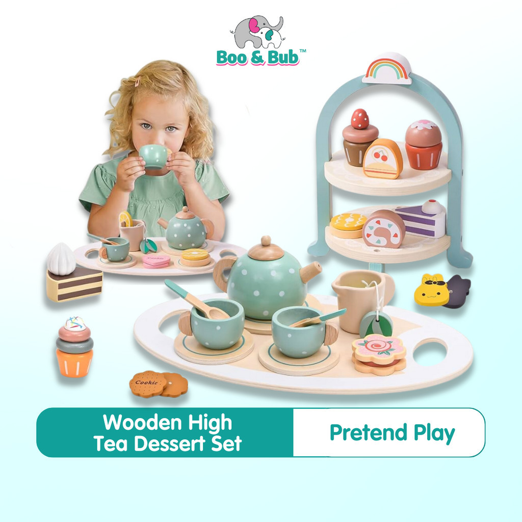 Boo&Bub High Tea set Wooden Pretend Play Set Kitchen playset ice cream ...
