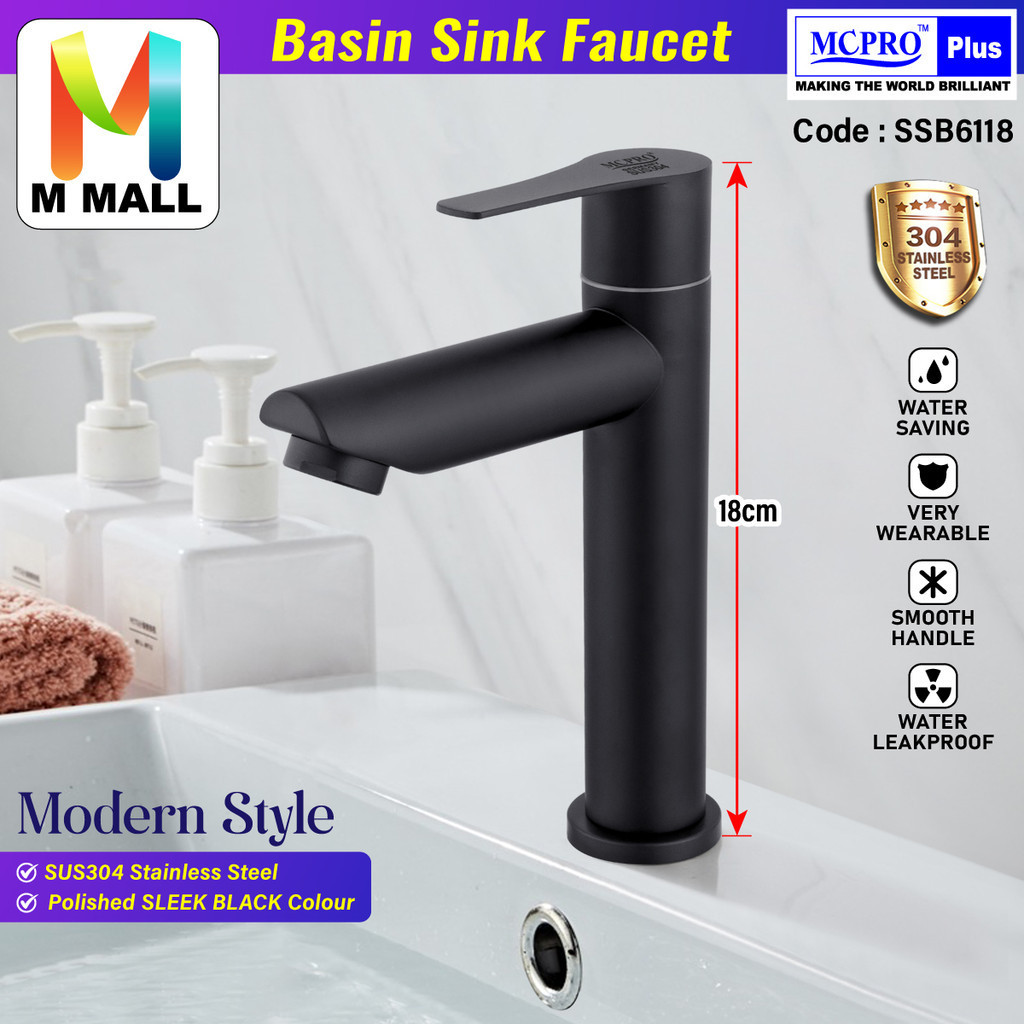 MCPRO SUS304 Stainless Steel BLACK Sink Basin Water Tap Kitchen Toilet ...