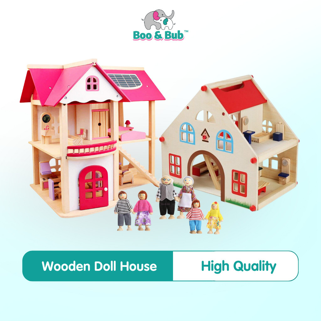 Boo&Bub Kids Pretend Play Toys Pink Wooden Dollhouse Wooden Dolls House ...