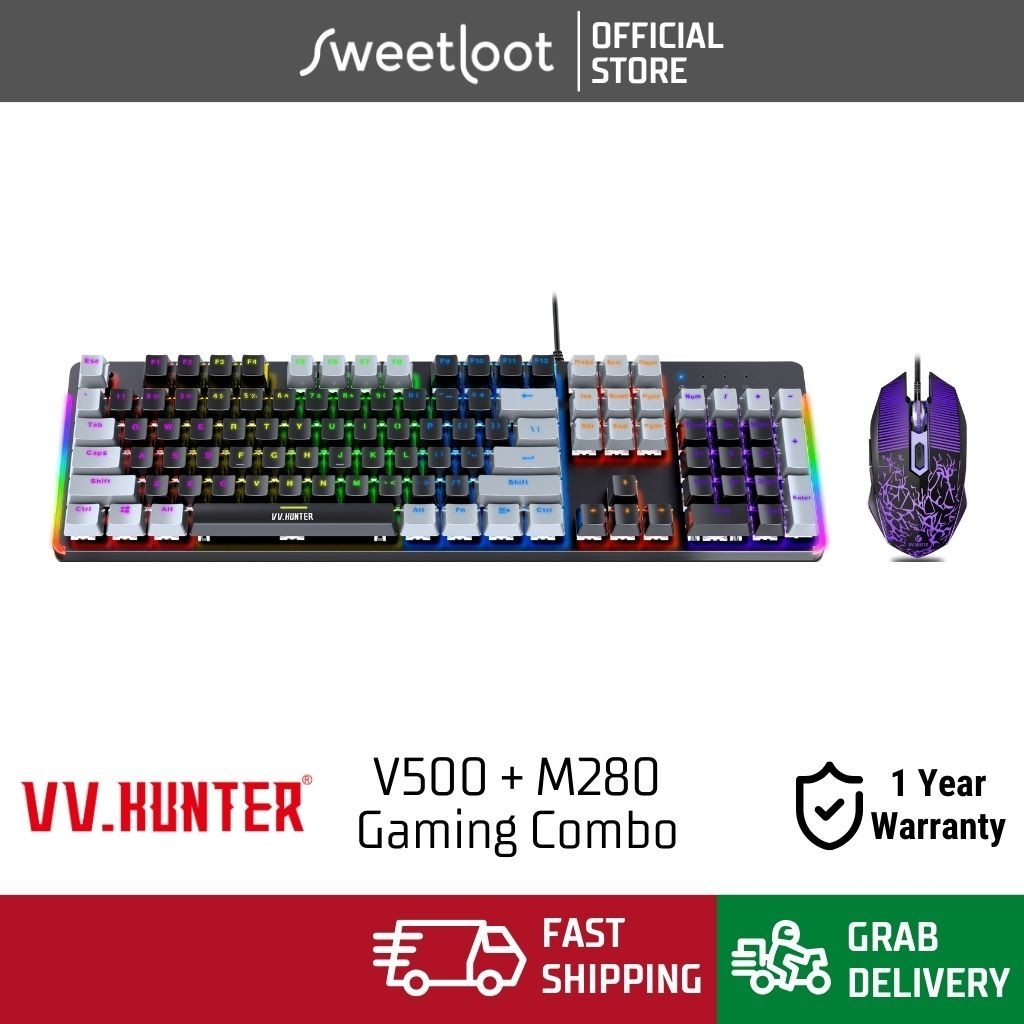 VV.Hunter Gaming Keyboard & Mouse Combo (V500 + M280) Fullsized 104-Key ...