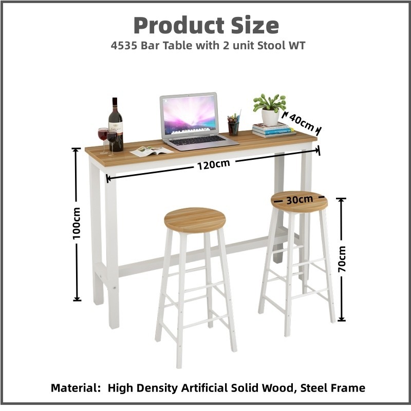 CJ👣 [120*40*100cm] Wooden Bar Table with Steel Frame Units