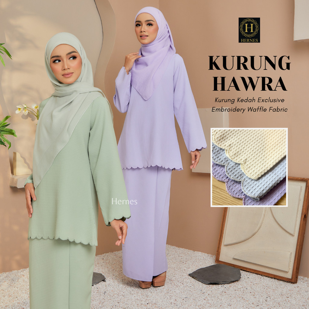 HERNES BAJU KURUNG KEDAH HAWRA BAJU RAYA 2024 BAJU KURUNG KEDAH WAFFLE ...
