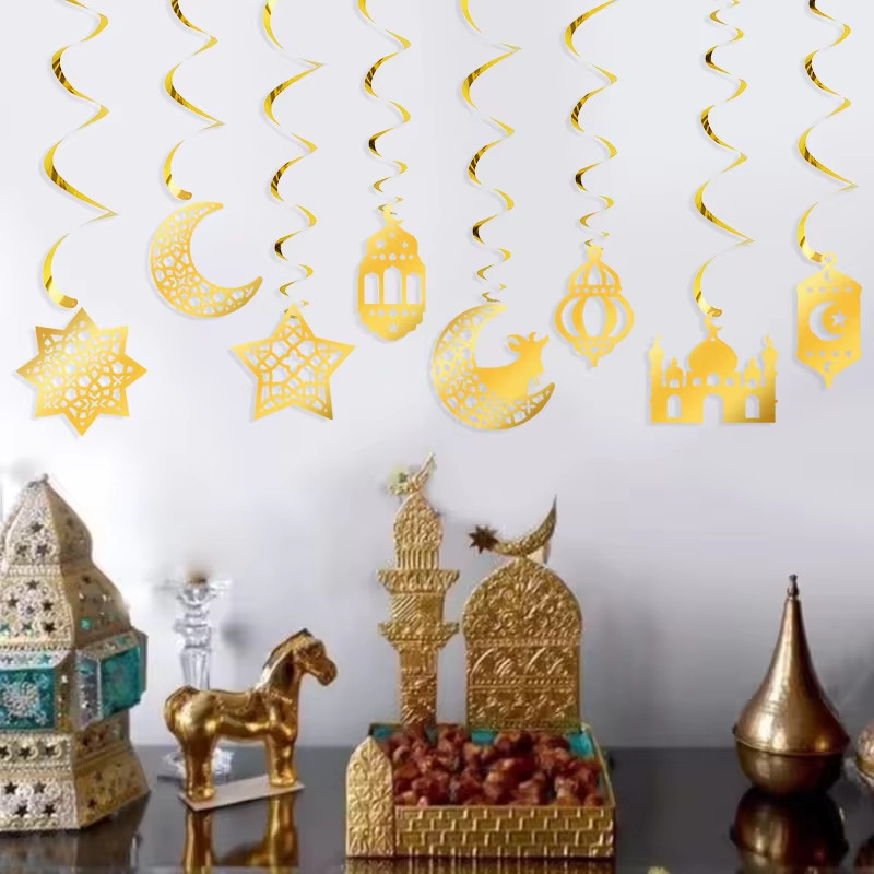 2pcs Ramadan Mubarak Paper Banner Garland Diy Eid Moon Star Mosque ...
