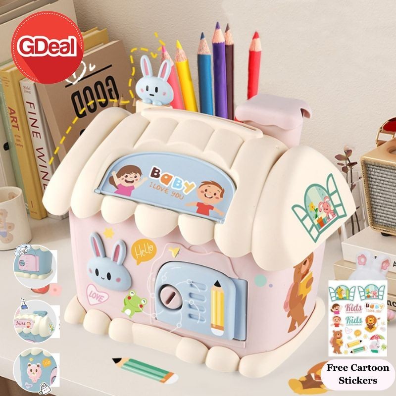 GDeal Childrens Multifunction Cute Rabbit House Bank Save Money Box Pen ...