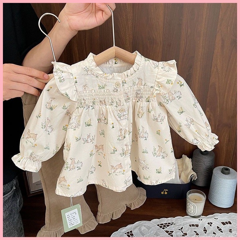 Baby Girl Spring Clothing Small Fresh Floral Rabbit Doll Shirt Baby ...