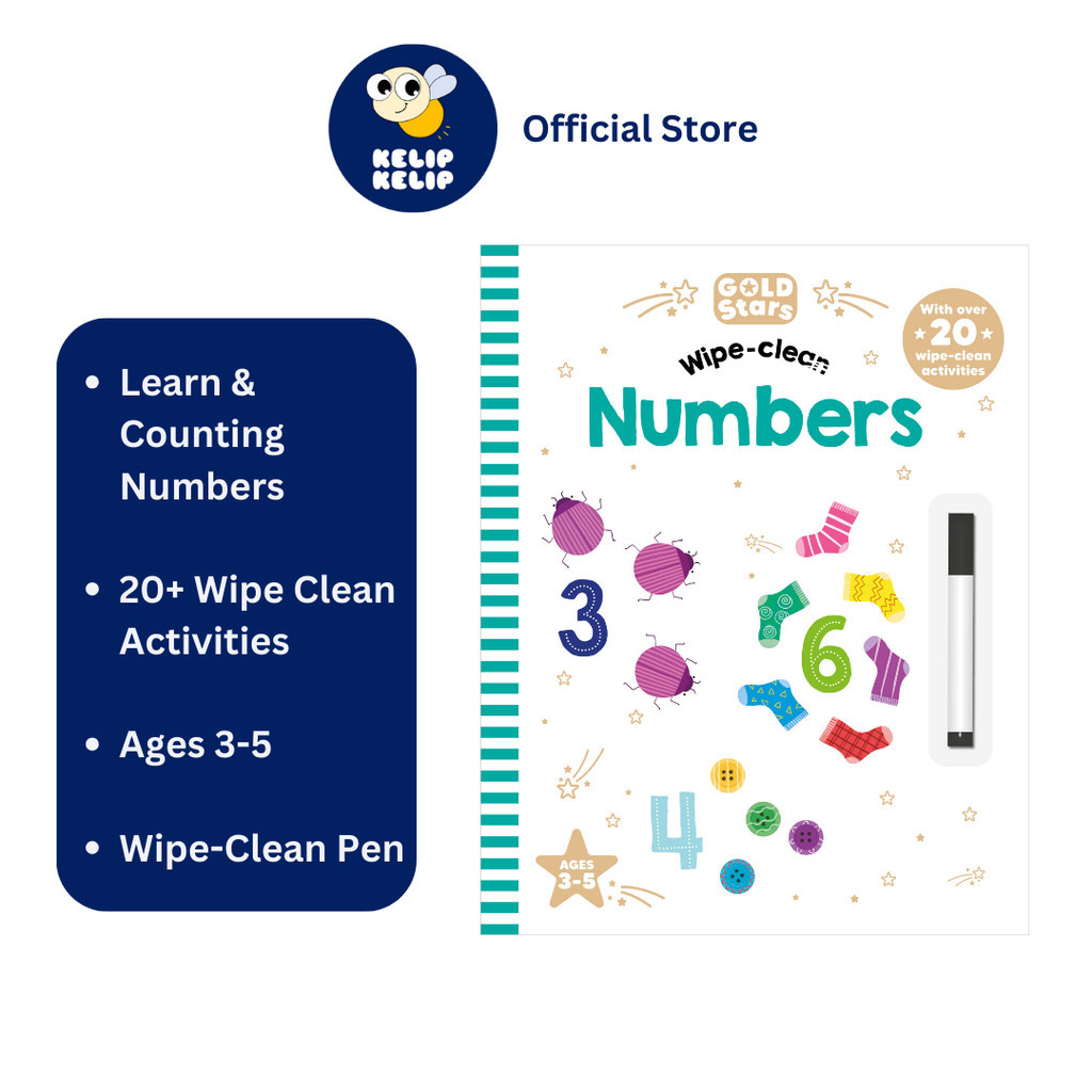 Gold Stars Numbers & Counting Activity Book For Kids with Wipe Clean ...