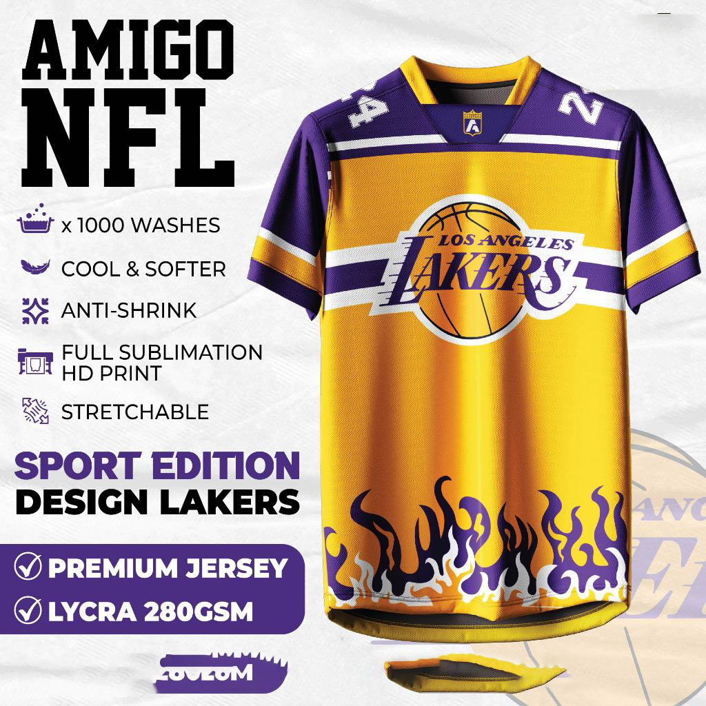 NFL Sublimation Microfiber Jersey tshirt Design Lakers baju jersi baju