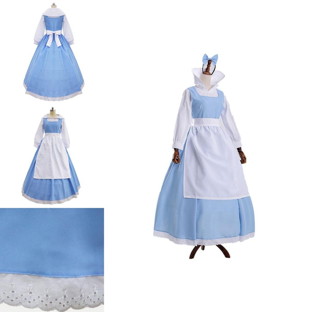 The Beauty And Beast Belle Blue Maid Dress Women Cosplay Halloween Costume  | Shopee Malaysia
