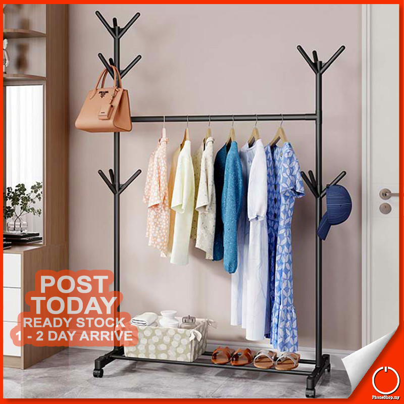 𝐆𝐑𝐄𝐀𝐓 𝐌𝐎𝐁𝐈𝐋𝐈𝐓𝐘 Double Pole Steel Clothes Rack Handbag Hat Coat Hanger ...